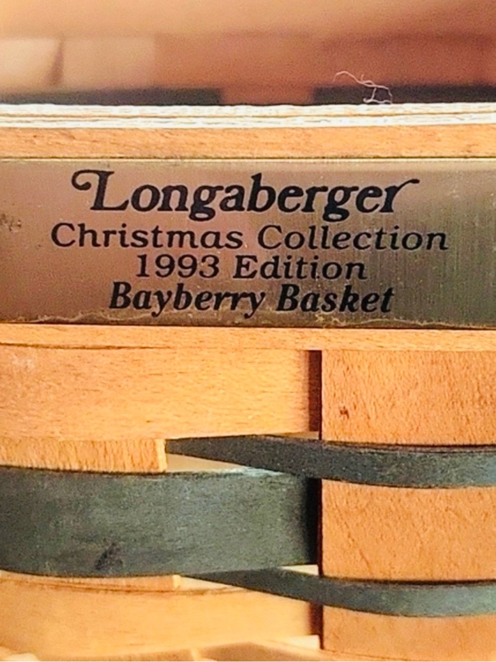 Longaberger 1993 Christmas Collection Bayberry Woven Handled Basket, Tan & Black